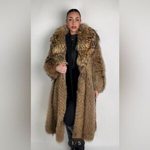 Luxurious Brown Tanuki Fur Coat